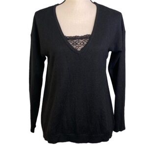 NICOLE/NICOLE MILLER black sweater with lace detail in front and back.Small.EUC